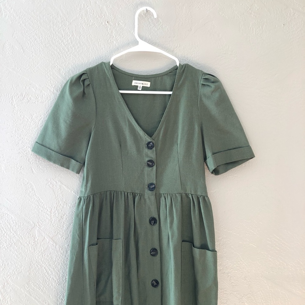green button down midi dress